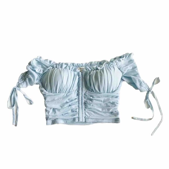 Privy light blue, ruffled, off-the-shoulder crop top size small‎ - Picture 2 of 8